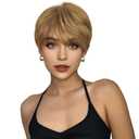 BECUS Pixie Cut Wigs for White Women Strawberry Blonde Wig Short Blonde Wig with Bangs Short Wigs Synthetic