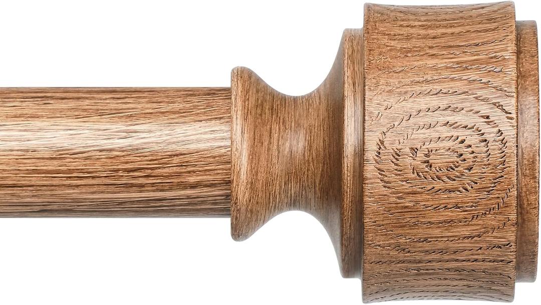Wood Curtain Rods for Windows 48 to 84 Inch, Adjustable Decorative 1'' Heavy Duty Metal Curtain Rod with Modern Faux Wood Grain Finials, Rustic Farmhouse Bedroom Boho Drapery Pole (36''-88'' (1 Pack))