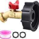 275-330 Gallon IBC Tote Water Tank Adapter, 2" Coarse Thread + Lead-Free Brass Garden Hose Valve Faucet, Garden Hose Connector Replace Valve Parts, IBC Water Tank Fitting
