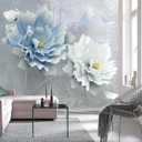 3D Blue Floral Wallpaper Vintage Background Wall Mural for Bedroom