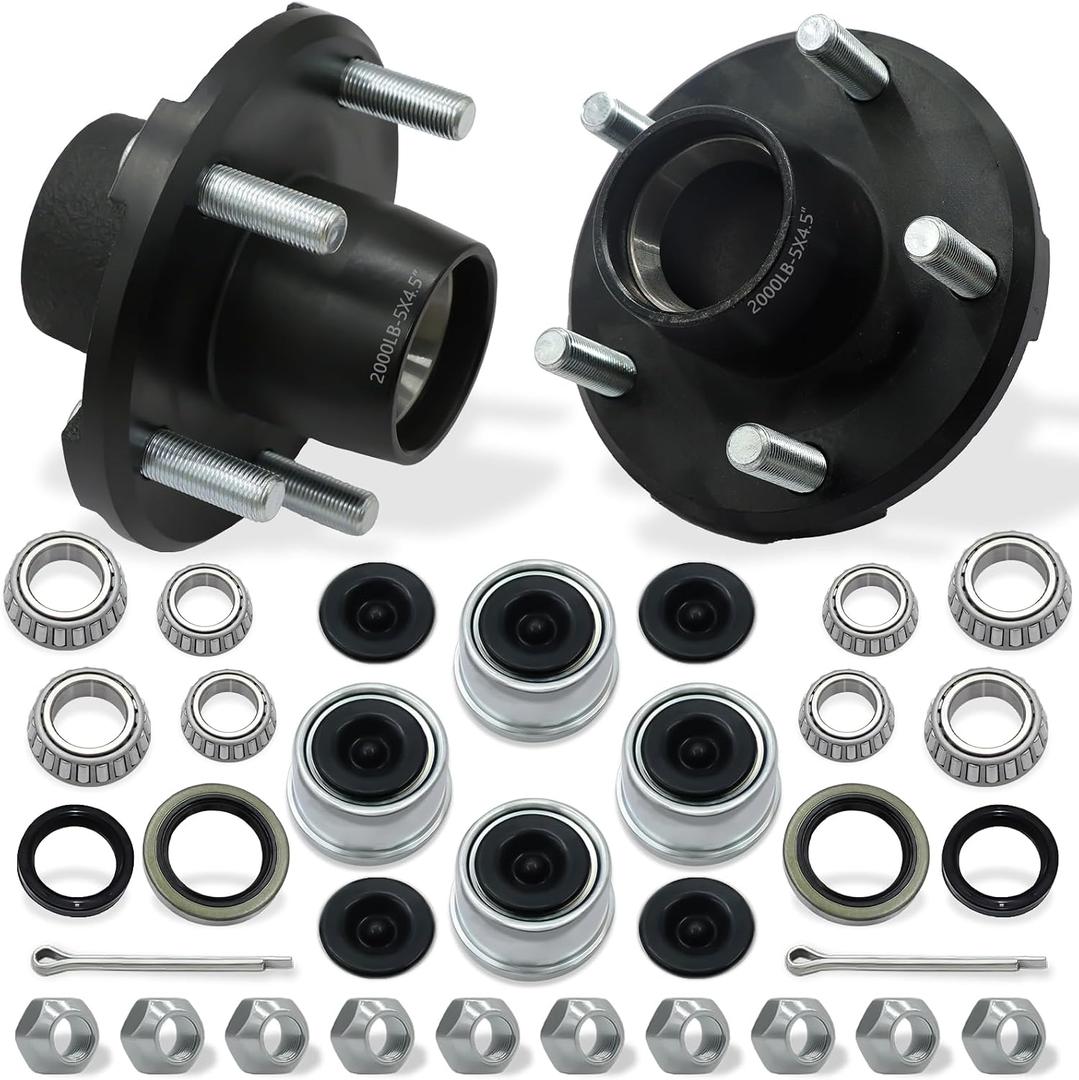 2 Sets 2000lb Trailer Hub Kit 5 Bolt 4.5" Trailer Hubs 5 Lug Fit 1" and 1-1/16" Trailer Straight Spindle Wheel Bearing Kit 5x4.5 Boat Trailer Axle Hub Kit Fit Straight Spindle