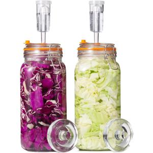 JILLMO Fermenting Jar, 2 Liter Glass Fermentation Kit with Fermenting Weights and Airlocks for Kombucha, Sauerkraut, Pack of 2