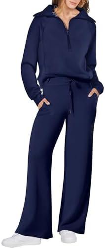 ANRABESS Women 2 Piece Outfits 2025 Fall Fashion Airport Wide Leg Pants Lounge Set Leisure Travel Vacation Clothes Sweatsuits L