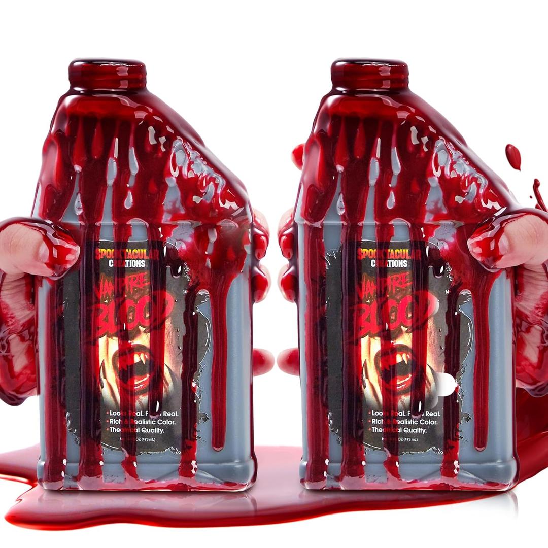 Spooktacular Creations 2 Packs Fake Blood, 16oz Each Halloween Liquid Vampire Blood, Stage Blood for Halloween Costume, Zombie, and Monster Cosplay Makeup Decoration