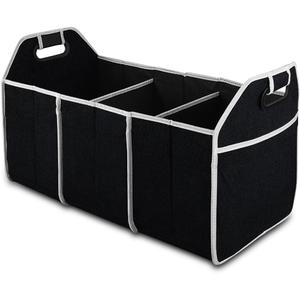 Car Trunk Organizer, Portable Foldable Waterproof Auto Storage Bag with 3 Compartments, Collapsible Cargo Trunk Groceries Organizer, Car Accessories Universal for SUV, Truck, Van, Sedan (Black2)