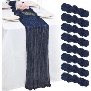 8 Pack Navy Blue Cheesecloth Table Runners 21x120 Inch Boho Gauze Table Runner 10FT Long Rustic Sheer Navy Table Runner for Baby Shower,Wedding,Party,Birthday,Home Table Decor