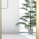 24x36 Inch Gold Bathroom Mirror, Brushed Gold Metal Framed Rectangular Mirror with Rounded Corner, Wall Mounted Vanity Mirror for Bedroom or Living Room, Horizontal/Vertical