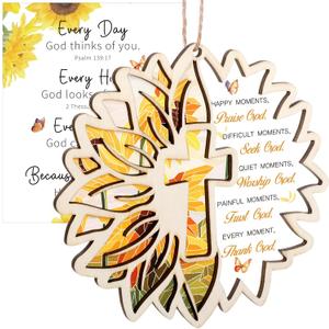 Leinuosen Sunflower Christian Ornament for Women 2026 First Holy Communion Gift Sunflower Religious Gifts Bible Verse Jesus Inspirational Faith Baptism Decorations for Female Coworker Friends