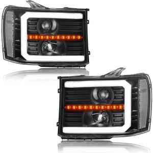 LED DRL Headlights for 2007-2013 GMC Sierra 1500 07-14 Sierra 2500HD 3500HD No Classic Head Lights Assembly 2PC Replacements Front Left Right Side Headlamp Black Housing Clear Reflector