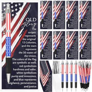 24 Sets American Flag Ballpoint Pens Patriotic Themed Bookmarks Memorial Day Gifts for Veterans Souvenirs Gifts Black Gel Ink Ballpoint Pen for Independence Day Signing Party Favors
