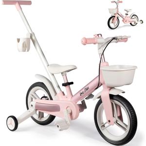 Toddler Bike with Training Wheels for Kids 1-3, 6 in 1 Balance Bike for Toddlers 2-4 with Pedals, Brake & Baskets, 12" Baby Push Tricycle for 2 3 4 5 Year Old Boy Girl Toy & Gift