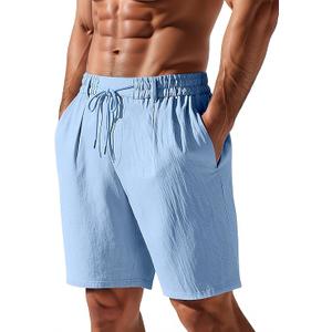 TAFLE Mens Linen Shorts Casual Elastic Waist Drawstring Lightweight Vacation Summer Beach Shorts with Pockets Blue, XXXL 