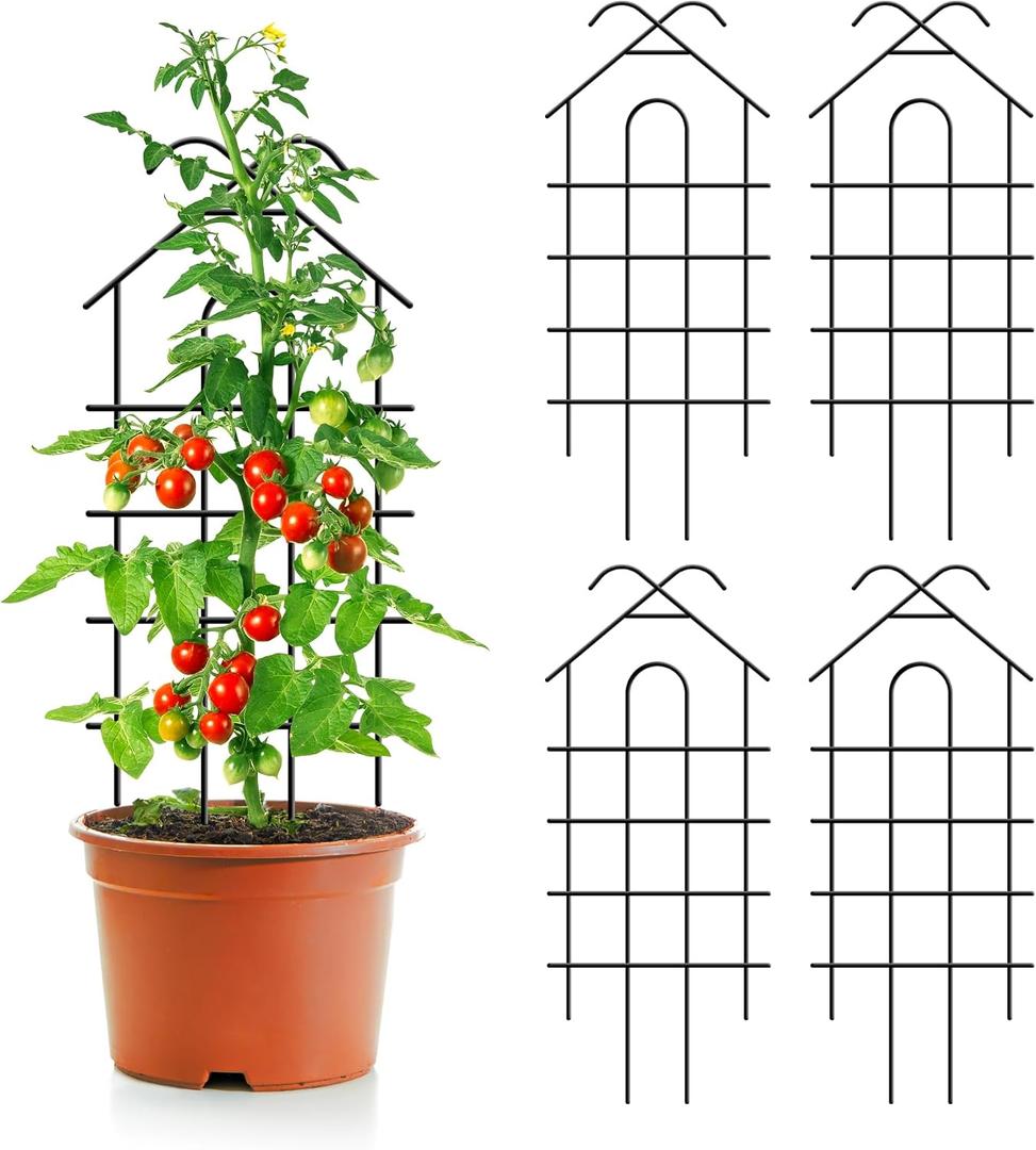 ARIFARO 32" Metal Garden Trellis for Climbing Plants, 4 Pack Plant Trellis for Potted Plants, Indoor Outdoor Black Trellis for Vines, Flowers, Cucumbers, 13.4" Wide