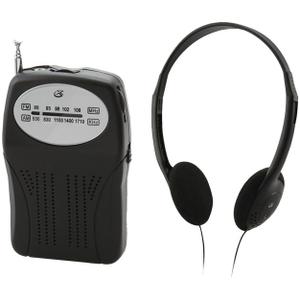 GPX® Portable AM/FM Radio with Wired Headphones, Black, R116B