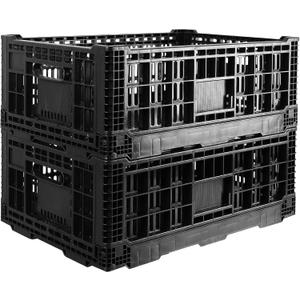 Collapsible Storage Bin Containe52 Liter Transferheavy duty plastic storage box,milk crates heavy duty Transit storage of various items black (2)
