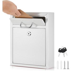Yaocom Locking Mailbox with Key for Outdoor 10 x 7 x 3 Inches Small Wall Mount Mail Box with Lock Security Mail Drop Metal Collection Boxes Hanging Secure Postbox(Creamy White)