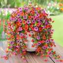 ZFProcess Artificial Hanging Flowers Plants for Outdoor Spring Summer Decoration,2PCS Faux Silk Daisy UV Resistant Look Real for Outside Home Indoor Planter Porch Window Yard Decor(Red Purple)