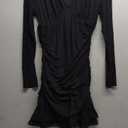 Mizoci Women's Sexy Long Sleeve Deep V Neck Mini Dress Ruched Ruffle Slit Bodycon Party Short Dresses, L