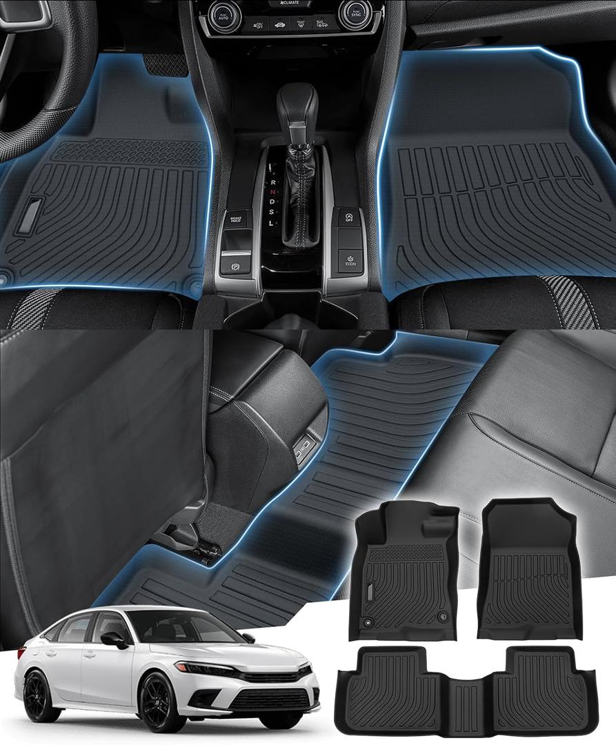 Sunsdrew Floor Mats for 2022-2026 Honda Civic Accessories (Include Sport, Not for Hybrid), for Acura Integra 2023-2025, All Weather Car Mats Front Rear 2 Rows TPE Rubber Raised Edge