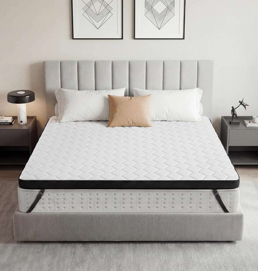 Twin Size Mattress Topper 3 Inch Medium Firm/Firm Dual Side Flippable | Bed Topper for Back Pain Premier High-Density Bed Topper with Washable Cover with Anti-Slip Straps CertiPUR-US 75*38