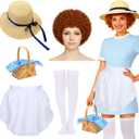 Mepase 6 Pcs Halloween Snack Cake Costume Women Food Costume Accessories Include Curly Hair Wig Apron Straw Hat Woven Basket Socks for Adults Cosplay Dress up Party