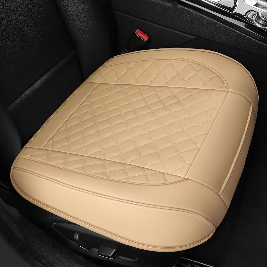 2pcs Car Seat Covers for Upgrade Leather,Car Seat Protector Water Proof Material,No Slip Soft,Side Wrapping,Bottom Seat Covers Universal for Most Automotive,Vans,Trucks,Suvs (Beige)