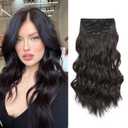 Clip in Hair Extensions, 6 PCS 1 6 Inch Hair Extensions Clip Ins, Dark Brown Long Wavy Hairpieces(16inch, 6pcs, Dark Brown)