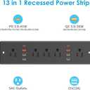 HHSOET 45W Fast Charging Recessed Power Strip Flat Plug, 13 in 1 Furniture Outlet with USB, Conference Recessed Surge Protection Socket with 5 AC Plugs, 6 USB Ports 2 USB-C, 10ft Power Cord.(Black)
