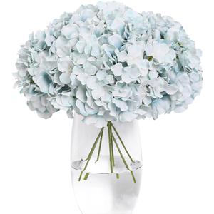 Tifuly Hydrangea Artificial Flowers -12 pcs Realistic Fake Hydrangeas Silk Flowers with Stems Faux Hydrangea Flowers Heads for Office Home Party Wedding Centerpiece DIY Floral Decor (Light Blue)