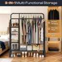 Clothes Rack for Hanging Clothes, Double Rods Clothing Rack with 3 Tier Storage Shelves, Multifunctional Heavy Duty Garment Rack for Bedroom, Laundry, Wardrobe Closet, Black