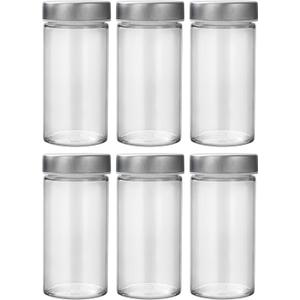 6 Pcs Glass Spice Jars/Bottles for Rotating Spice Rack-3oz Empty round Spice Containers with Airtight Metal Caps with Shaker Lids (6, Stainless Steel Lids)