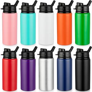 Shellwei 10 Pcs Aluminum Water Bottle 17 oz with Snap Lids Reusable Lightweight Portable Sports Water Bottle for Travel Gym Camping Hiking Fishing (Multicolored)