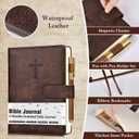 Leather Christian Bible Journal for Men, Prayer Journal for Scripture Study & Daily Devotional, Undated Church Notes Notebook, Jesus Religious Faith Gifts for Pastor, Graduation, Baptism, Brown