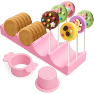 Juome Round Cake Pop Mold with 9 Inch Tray Stand, ABS Cake Pop Cutter and Pusher Set, Circle Cake Pop Maker Kit, Baking Molds for Birthday Parties, Home Baking Desserts
