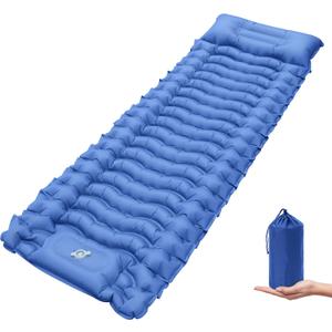 Self Inflating Sleeping Pad for Camping, Portable 4" Extra-Thick Camping Cots for Adults with Pillows & Built-in Foot Pump, Ultralight Camping Mattress for Tent Hiking Essentials Gear (Blue, Single)