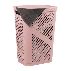 Mind Reader Slim Laundry Hamper with Lid, 60L Clothes Basket, Ventilated Plastic, Pink