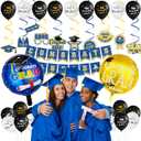 Graduation Decorations Class of 2025, 54 pcs Blue and Gold Congrats Grad Banner Hanging Swirls Graduation Cards Balloon 18 Aluminum Film Balloon Party Favors for Grad Party Decoration Supplies