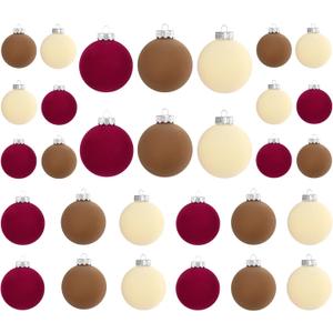 45 Pcs(3.9 In/100 mm) Velvet Christmas Ornaments Balls Set, Brown Red Neutral Christmas Tree Ornaments, Flocked Xmas Tree Balls for Xmas Holiday Party Decorations