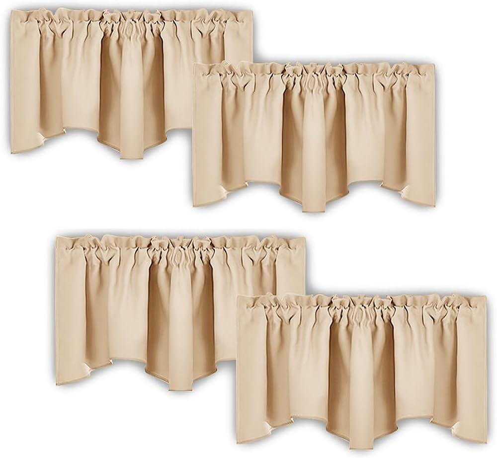 NICETOWN Room Darkening Window Valance - Solid Thermal Insulated 52 inches by 18 inches Scalloped Rod Pocket Curtain/Drape/Drapery Panels for Basement/Cafe Store, Biscotti Beige, Package of 4 Panels