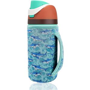 16 oz Cute Printed Sleeve Compatible for Owala Kids FreeSip Neoprene Water Bottle Compatible with Owala 16 Ounces Protective Cover With Handle Designed for Boys Girls Travel SchoolShark
