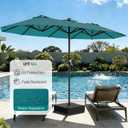 AreShark 13 FT Patio Umbrella with Solar Lights, Double-Sided Outdoor Table Umbrellas with Crank, Large Rectangular Market Umbrella for Porch, Lawn, Pool, Backyard, Lake Blue, 6.5x13 Ft