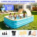 118" Deep Large Inflatable Pool with Removable Pool Canopy & Inflatable Pump, Backyard Family Pool, Outdoor Blow Up Pool for Adults & Kids, Summer Shaded Backyard Pool for Water Party