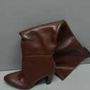 wetkiss Thigh High Boots for Women Brown Over the Knee Boots Wide Calf Tall Long Chunky Block Heel Pointed Toe Half Side Zipper Womens High Heeled Fall Winter Size 7.5