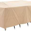 WJ-X3 Large Rectangular Outdoor Table Cover Waterproof, Heavy Duty Patio Furniture Set Cover UV-Resistant, Lawn Sectional Set Cover, High Wind Resistant, Anti-fading 126Wx 84Dx 31HInches, Beige