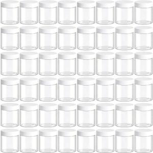TUZAZO 48 Pack 4 Oz Plastic Jars with White Lids, 4oz Small Plastic Containers with Lids for Cosmetic Makeup Beauty Products, Slime, Sample, Travel, BPA Free | Wide Mouth | Refillable