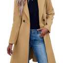 Fazortev Womens Pea Trench Coats Notched Lapel Double Breasted Belted Business Casual Jackets Outerwear, Size Small