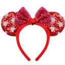 2 x Christmas Red Sequin Mouse Ears Headband with Bow - Sparkly Minnie Costume Hair Accessory, Holiday Party Gift & Stocking Stuffer for Girls Women