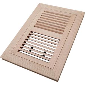Oak Floor Register for 6x10 Inch Duct Holes - Flush Mount Floor Vent with Metal Damper - Red Wooden Vent Covers for Home Floor - 0.8 Inch Thickness - Unfinished