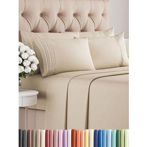 Cal King 6 Piece Sheet Set - Comfy Breathable & Cooling - Ultra-Soft Hotel Luxury Bedding Set with 8-16 Inch Deep Pockets - 1 Flat & 1 Fitted Sheet & 4 Pillowcases - Wrinkle Free & Easy Care - Wheat