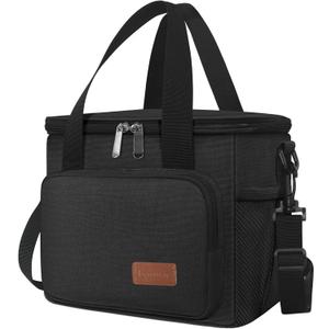 Femuar Reusable Lunch Box for Men/Women - Insulated Lunch Bag Leakproof Lunchbox for Work Office Picnic Beach - Freezable Lunch Cooler Bag with Adjustable Shoulder Strap - Black (Medium Size)